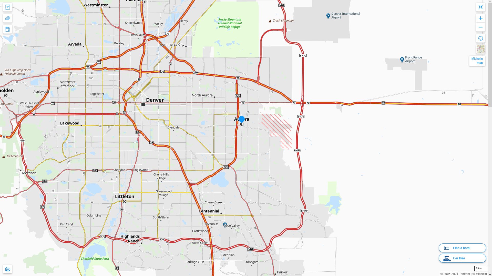 Aurora Colorado Highway and Road Map